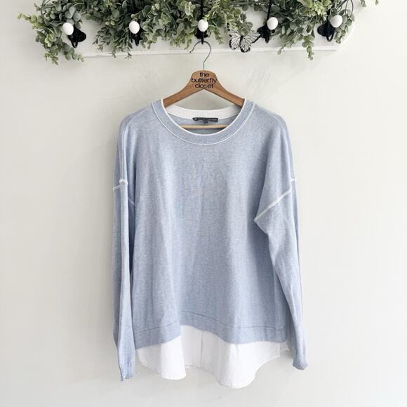 Elliott Lauren Sweaters - Elliott Lauren Blue Cashmere Blend Mixed Fabric Crewneck Sweater Large #CV